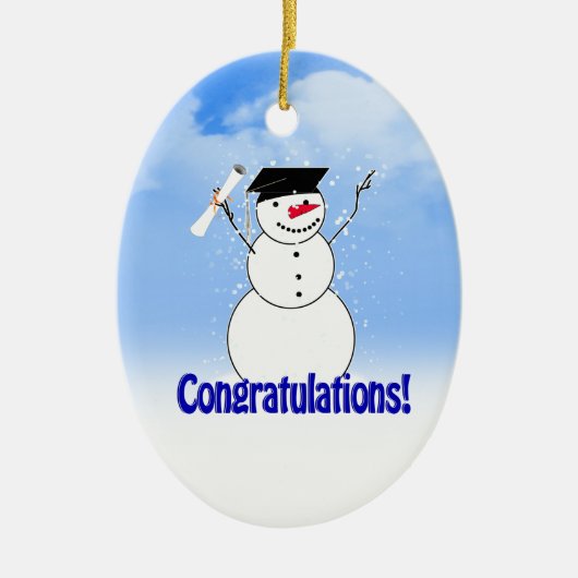 Snowman met diploma afstuderen keramisch ornament (Voorkant)