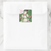 Snowman met Dog Vierkante Sticker (Tas)