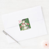 Snowman met Dog Vierkante Sticker (Envelop)