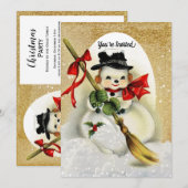  Snowman met Gold Glitter-kerstfeest Kaart (Voorkant / Achterkant)