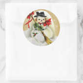  Snowman met Gold Glitter-kerstklasse Ronde Sticker (Tas)