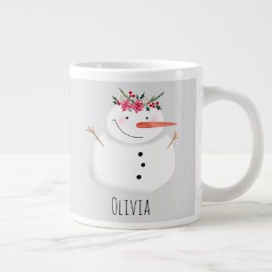 Snowman met kerst en naam extra grote beker