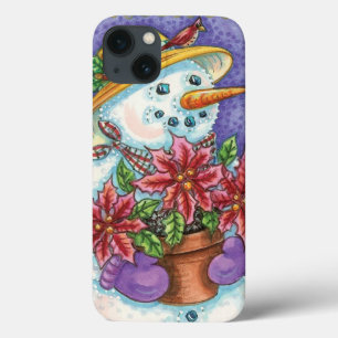 Snowman met kerstavond met Poinsettia iPhone 13 Hoesje