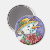 Snowman met kerstavond met Poinsettia Magneet (Voorkant / Achterkant)