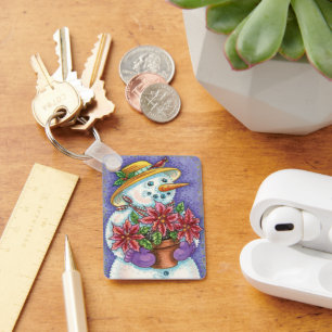 Snowman met kerstavond met Poinsettia Sleutelhanger