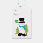 Snowman met kerstbomen cadeaulabel (Voorkant)