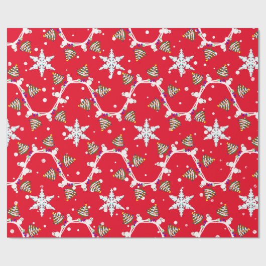 Snowman met kerstboom en cadeautjes cadeaupapier (Vlak)