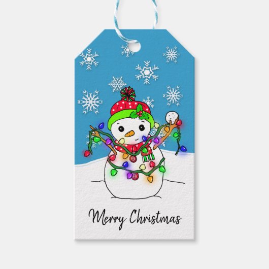 Snowman met kerstlampjes cadeaulabel (Voorkant)