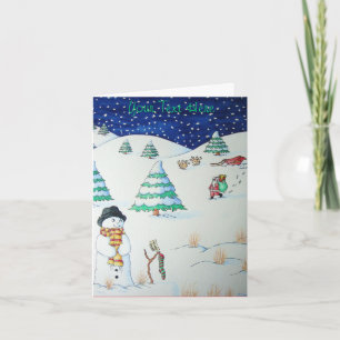 Snowman met kerstmis in de sneeuw feestdagen kaart