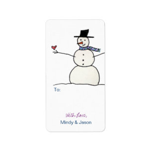 Snowman met Labels met hartcadeaus