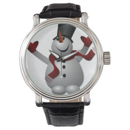 Snowman met  lederen riem met rood zout zwart horloge