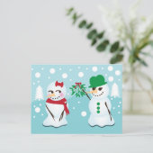 Snowman met Mistletoe die een kus wil Briefkaart (Staand voorkant)