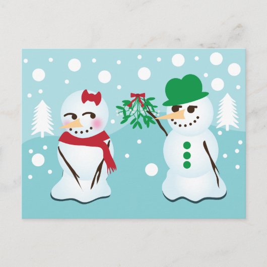 Snowman met Mistletoe die een kus wil Briefkaart (Voorkant)