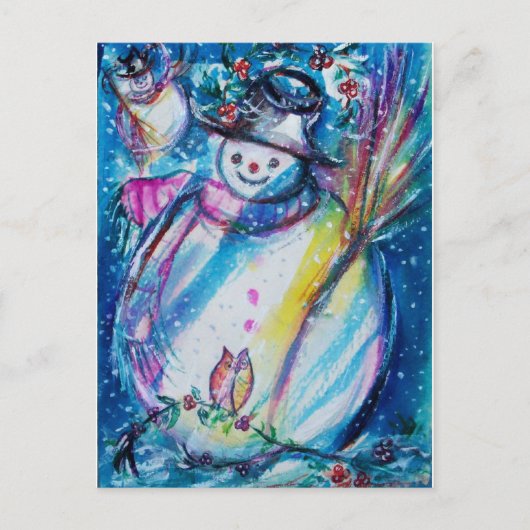 SNOWMAN MET OWL BRIEFKAART (Voorkant)