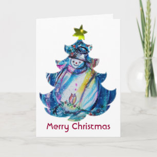 SNOWMAN MET OWL EN CHRISTMAS TREE FEESTDAGEN KAART