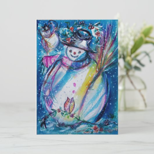 SNOWMAN MET OWL, Eve Party Ice Metallic New Year Kaart (Staand voorkant)