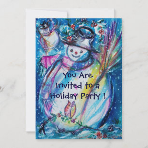 SNOWMAN MET OWL WINTER HOLIDAY PARTY KAART