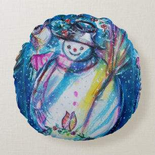 SNOWMAN MET OWL Winter Sason Rond Kussen