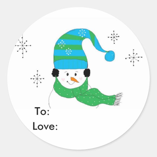 Snowman met Pet en karf Ronde Sticker (Voorkant)