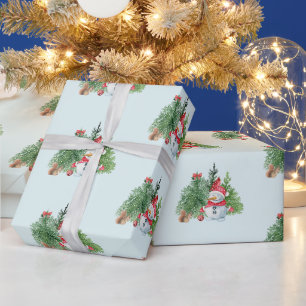 Snowman met prettige kerst, eekhoorn, kardinaal cadeaupapier
