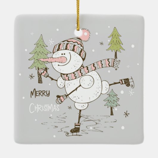 Snowman met prettige kerst keramisch ornament (Achterkant)
