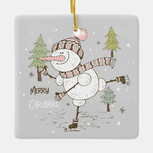 Snowman met prettige kerst keramisch ornament (Voorkant)