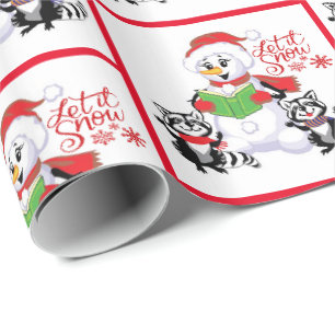 Snowman met Raccoons laat het kerstmis sneeuwen Cadeaupapier
