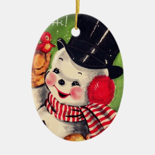  Snowman met Red Bird Keramisch Ornament (Voorkant)
