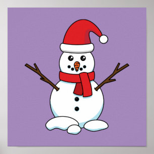 Snowman met Red Bonnet en Scarf Poster