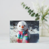Snowman met regenboogstrips briefkaart (Staand voorkant)