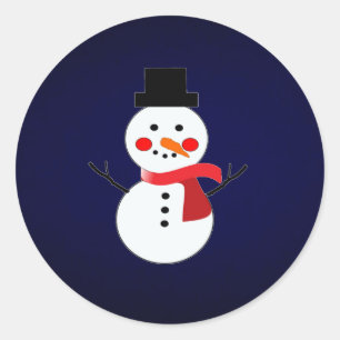 Snowman met rode sjaal-vaste blauwe achtergrond ronde sticker