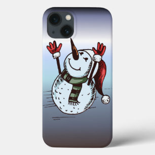 Snowman met Santa Hat - wortelneus - groene schar iPhone 13 Hoesje