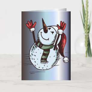 Snowman met Santa Hat - wortelneus - groene schar Feestdagen Kaart