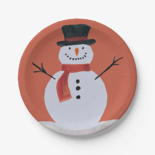 Snowman met Scarf Papieren Bordje