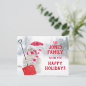 Snowman met schoppen briefkaart (Staand voorkant)