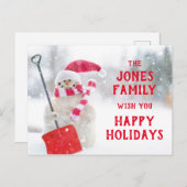 Snowman met schoppen briefkaart (Voorkant / Achterkant)