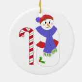 Snowman met snoepriet keramisch ornament (Achterkant)