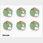 Snowman met snoeprietboom ronde sticker (Vel)