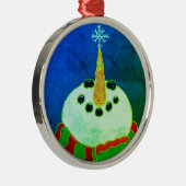 Snowman met Snowflake Abstracte Kunst Metalen Ornament (Rechts)