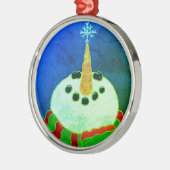 Snowman met Snowflake Abstracte Kunst Metalen Ornament (Links)