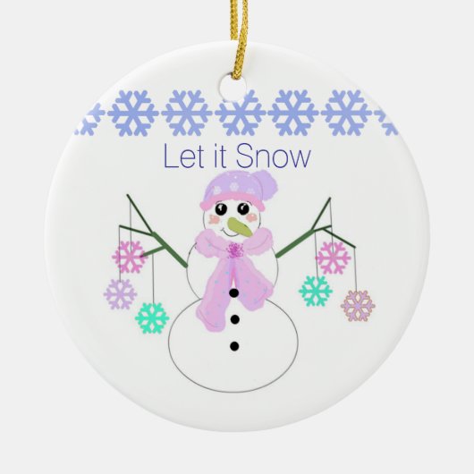 Snowman met Snowflakes Keramisch Ornament (Voorkant)