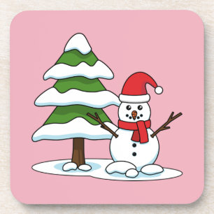 Snowman met Snowy Pine Tree Bier Onderzetter