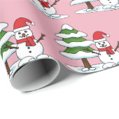 Snowman met Snowy Pine Tree Cadeaupapier (Rol Hoek)