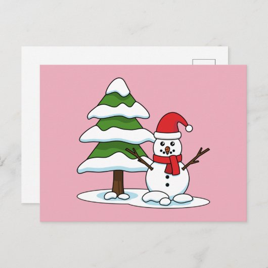 Snowman met Snowy Pine Tree Feestdagenkaart (Voorkant / Achterkant)