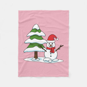 Snowman met Snowy Pine Tree Fleece Deken