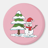 Snowman met Snowy Pine Tree Magneet (Voorkant)