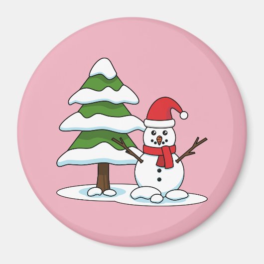 Snowman met Snowy Pine Tree Magneet (Voorkant)