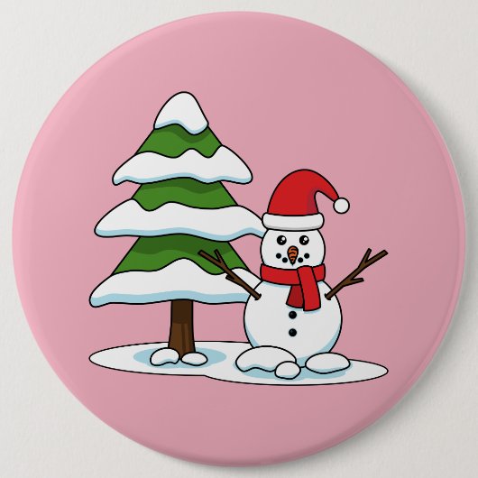 Snowman met Snowy Pine Tree Ronde Button 6,0 Cm (Voorkant)