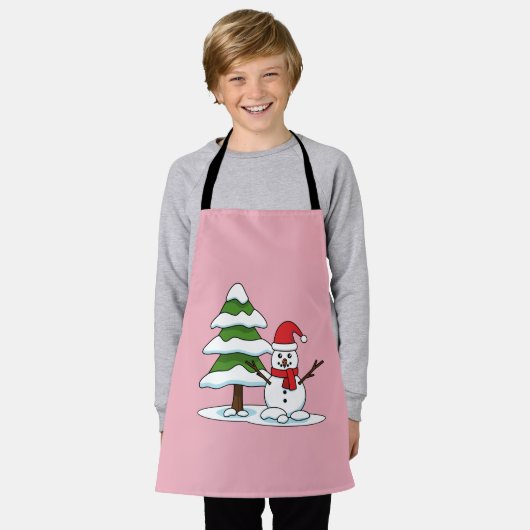 Snowman met Snowy Pine Tree Schort (Gedragen)