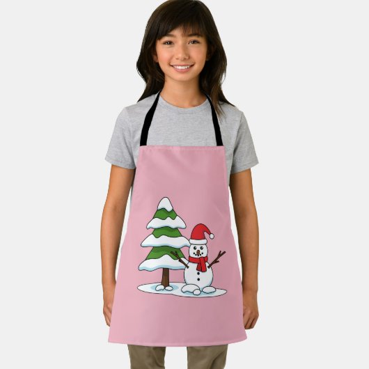 Snowman met Snowy Pine Tree Schort (Insitu)